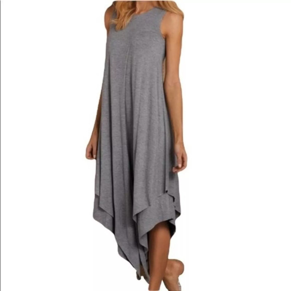 Soft Surroundings Alexandra Grey Knit Asymmetric Tank Dress M NEW
